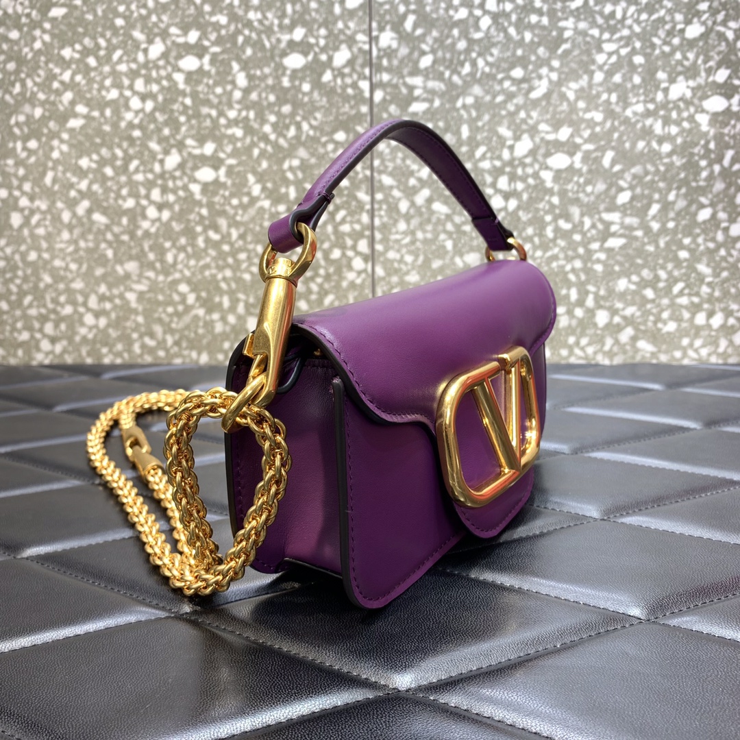 Valentino Garavani Loco Small Shoulder Bag in Purple Calfskin Leather 